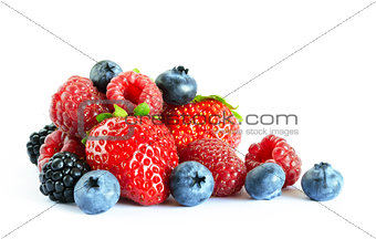 Big Pile of Fresh Berries on the White