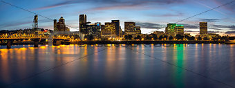 Portland Oregon Downtown Waterfront Skyline at Blue Hour