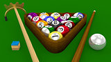 8 Ball Pool 3D Game - All Balls Racked with Accessories on Green Table