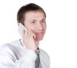 happy successful young business man talking on mobile phone