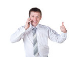 young business man showing thumbs up