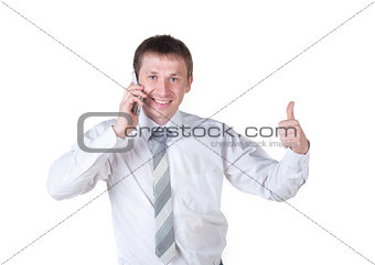 young business man showing thumbs up