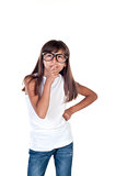 Little girl with glasses thinking 