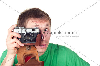 Happiness man with vintage photo camera