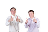 Happy business people showing thumb