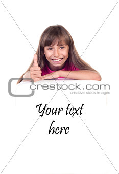 Portrait of a beautiful girl showing thumbs up 