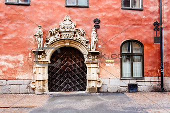 Ornate Marble Gate in Stockholm Old Town (Gamla Stan), Sweden