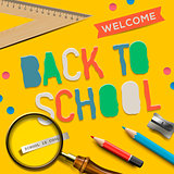 Back to school on yellow background, vector Eps10 illustration.