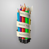 Colorful pencil crayons with ribbon, vector Eps10 illustration.
