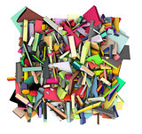 3d abstract shape fragmented in rainbow color backdrop 