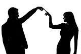 one couple man and woman expressing communication gesture concep
