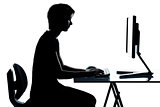 one young teenager boy or girl silhouette computer computing typ