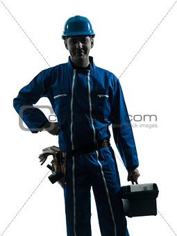 repair man worker standing smiling  silhouette