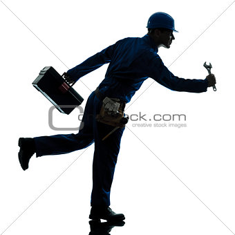 repair man worker running urgency silhouette