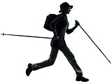 woman trekker trekking running silhouette