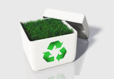 Grass into a box of recycling