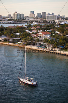 Fort Lauderdale Homes and Skyline with Sailboat