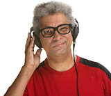 Squinting Man with Headphones