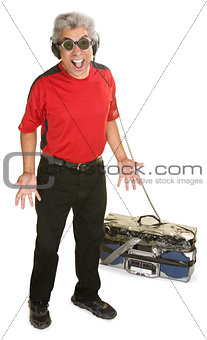 Excited Man with Old Radio