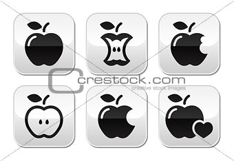 Apple, apple core, bitten, half vectot buttons