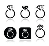 Diamond engagement ring vector icon
