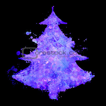 christmas tree with fluorescent splash texture