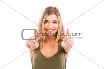 Beautiful woman with thumbs up