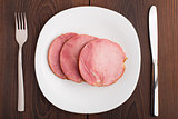 Slices of delicious ham on plate