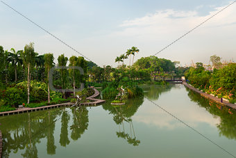 Lake in the modern tropical park, Singapore