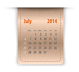 Glossy calendar for july 2014 on leather texture. Sundays first