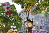 Steam Clock at Gastown with Canadian Flag