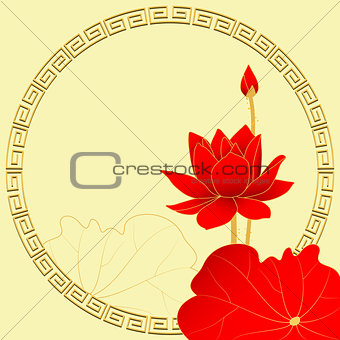 Oriental Lotus Flower on Yellow Background