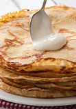 closeup of fresh pancakes on plate
