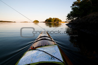 kayaking on flat water summer evening