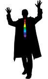 Vector silhouette of excited business man with rainbow necktie