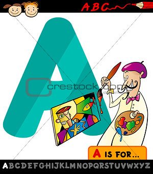 letter a with artist cartoon illustration