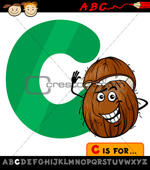 letter c with coconut cartoon illustration