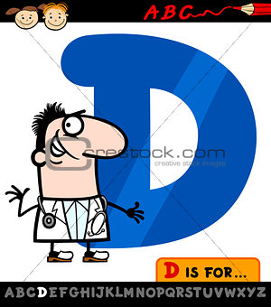 letter d with doctor cartoon illustration