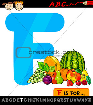 letter f with fruits cartoon illustration