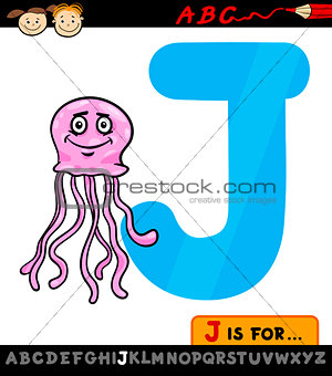 letter j with jellyfish cartoon illustration