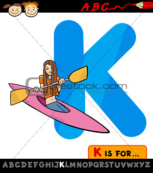 letter k with kayak cartoon illustration