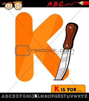 letter k with knife cartoon illustration