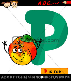 letter p with peach cartoon illustration