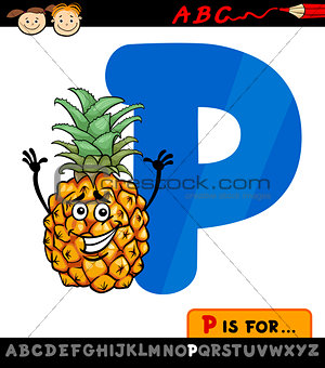 letter p with pineapple cartoon illustration