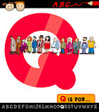 letter q with queue cartoon illustration