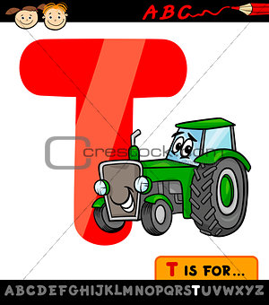 letter t with tractor cartoon illustration