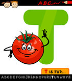 letter t with tomato cartoon illustration