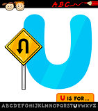 letter u with u turn sign cartoon illustration