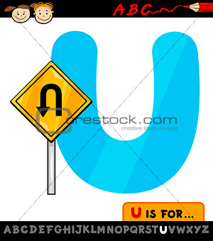 letter u with u turn sign cartoon illustration