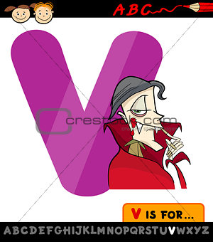 letter v with vampire cartoon illustration